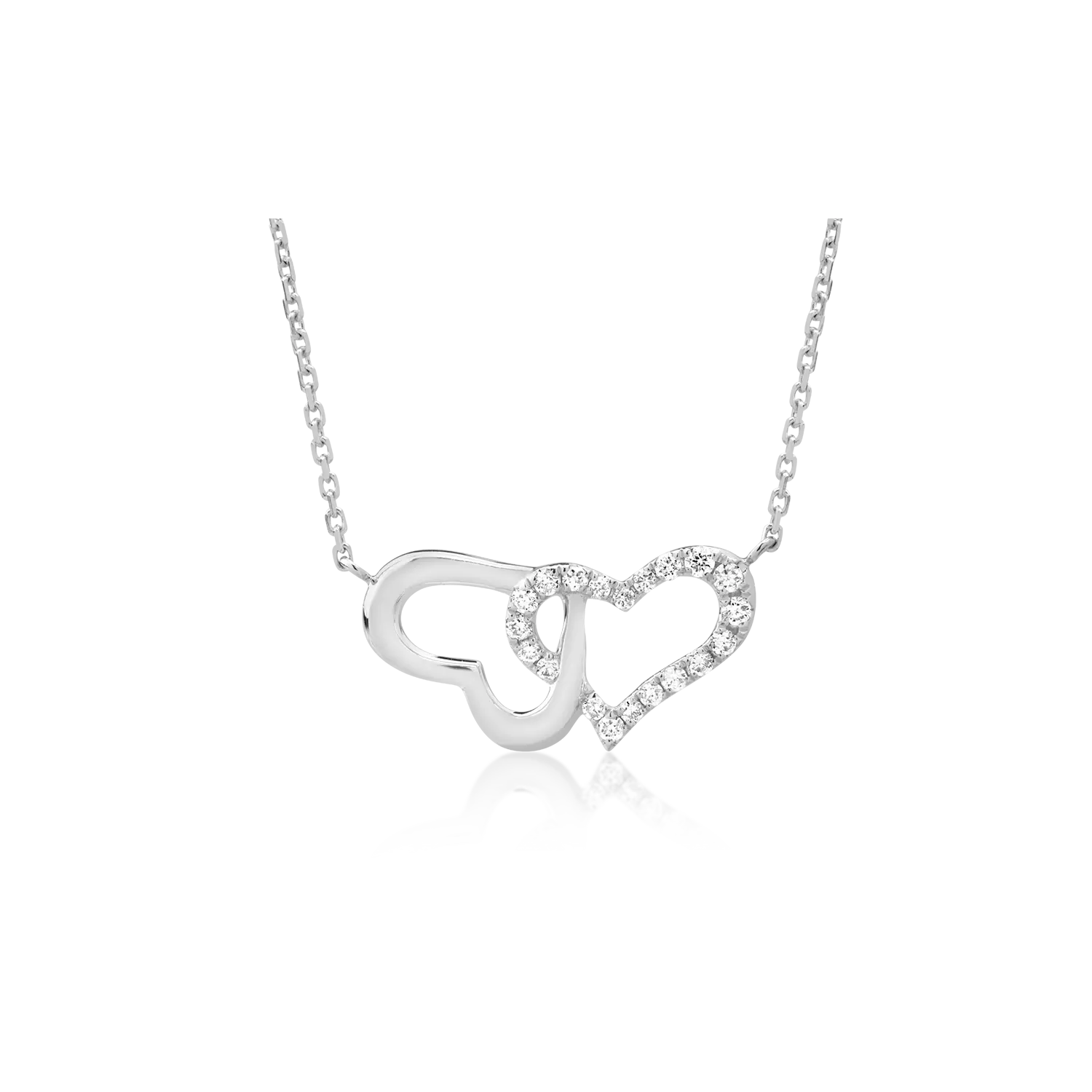 18K white gold hearts pendant chain with 0.053ct diamonds