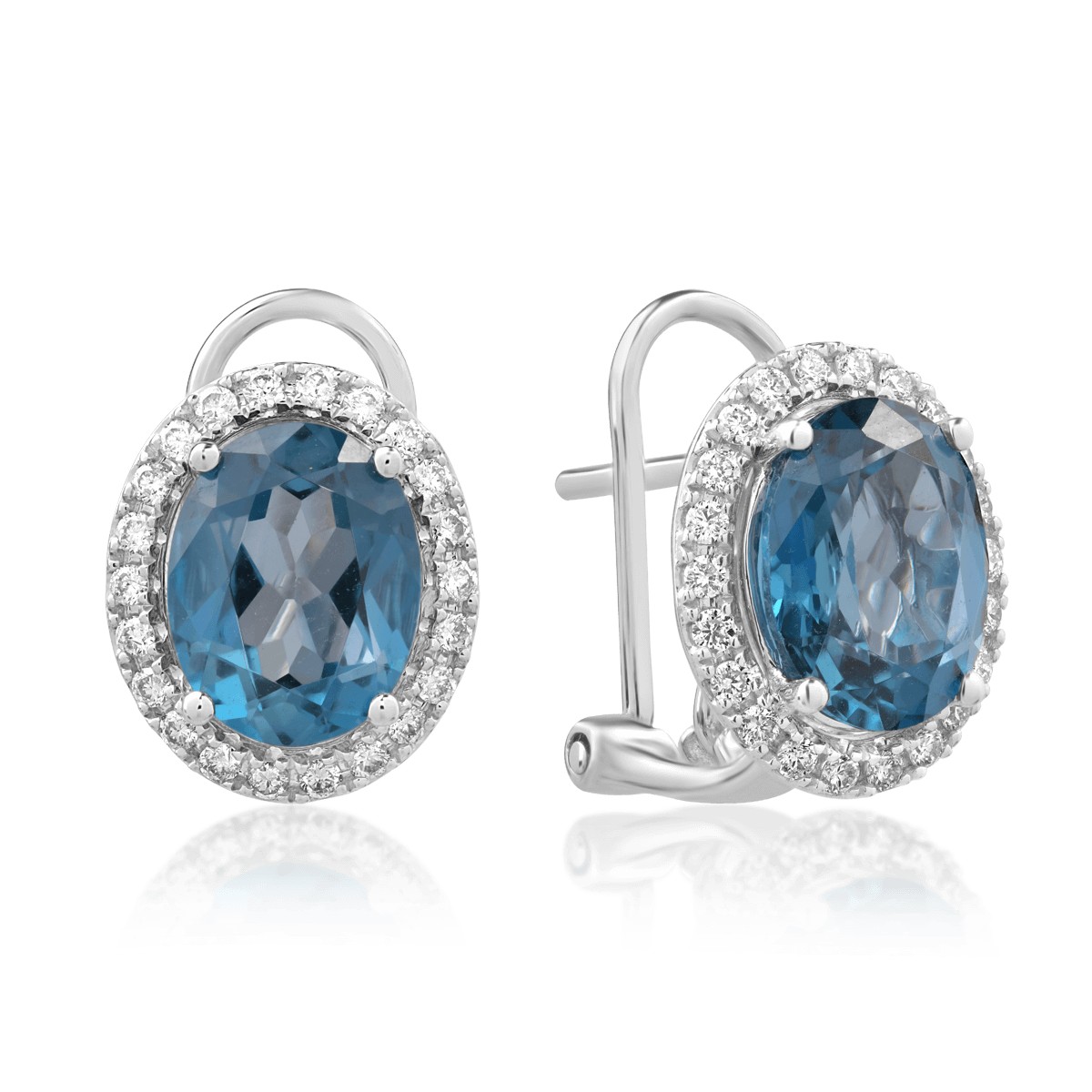 18k fehér arany fülbevaló 4,71ct londoni kék topase és gyémánt 0.31ct