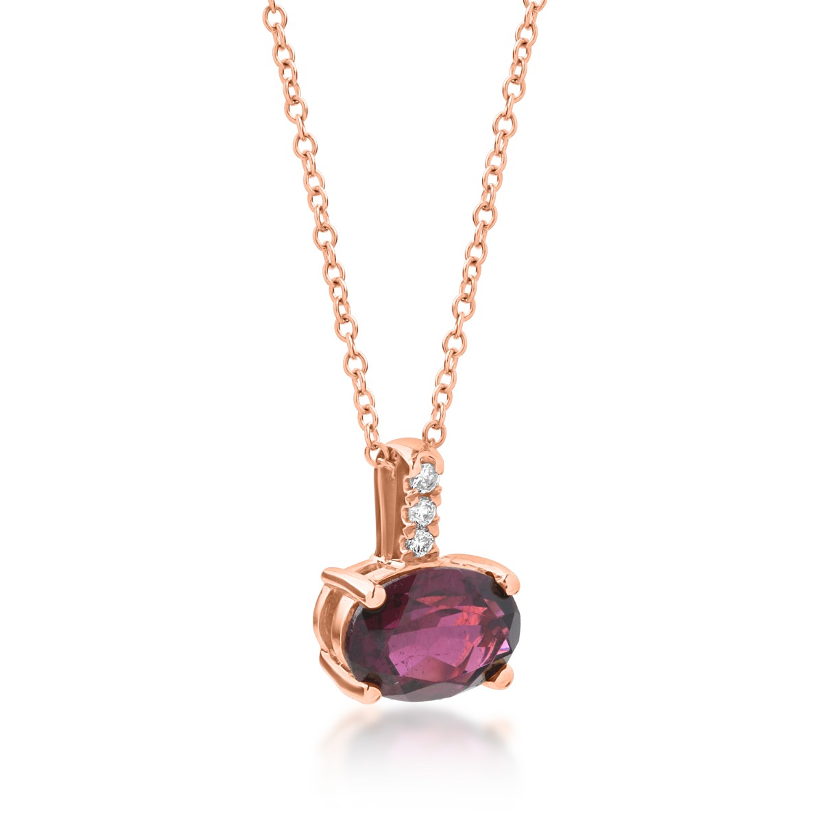 18K rose gold pendant necklace with 1.03ct garnet and 0.019ct diamonds