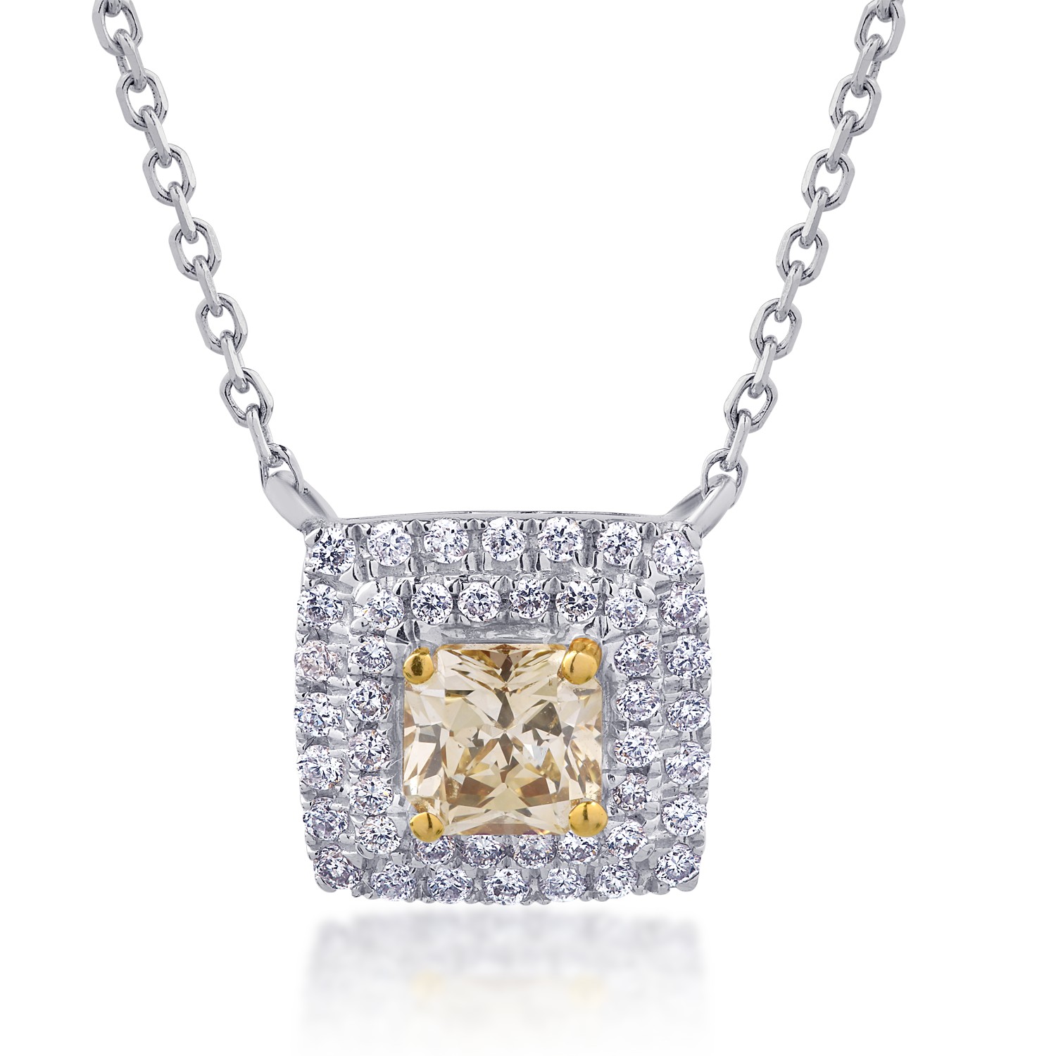Lant cu pandantiv din aur alb de 18K cu diamant fancy-multicolor de 0.53ct si diamante de 0.2ct