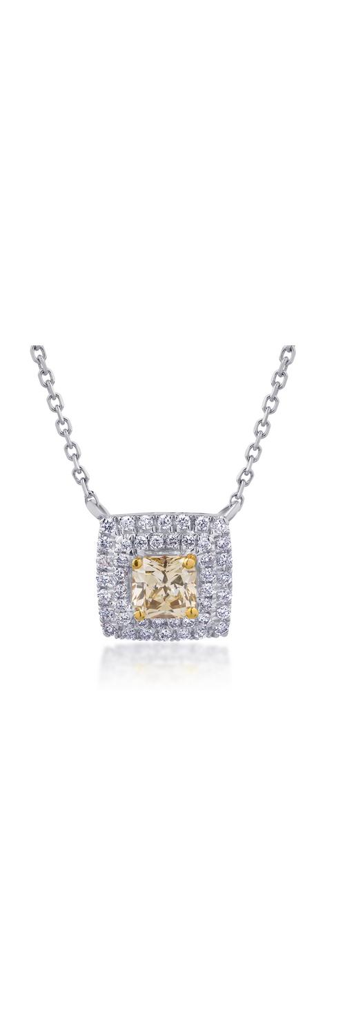 18K white gold pendant necklace with 0.53ct fancy-multicolor diamond and 0.2ct diamonds