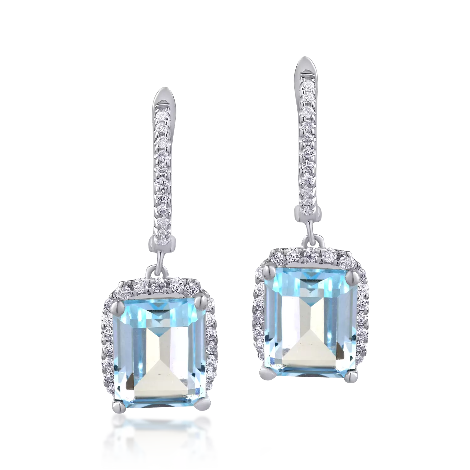 18K fehérarany fülbevaló 8.54ct kék topázzal és 0.49ct gyémántokkal