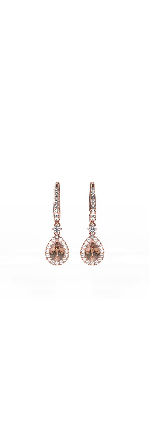 18k rózsaszín arany fülbevaló 1,39ct barna gyémánt és átlátszó gyémánt 0.44ct