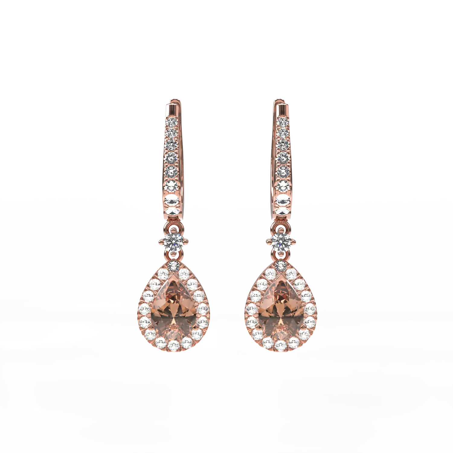 Обеци от розово злато 18К с кафяви диаманти 1.39гкт и прозрачни диаманти от 0.44гкт