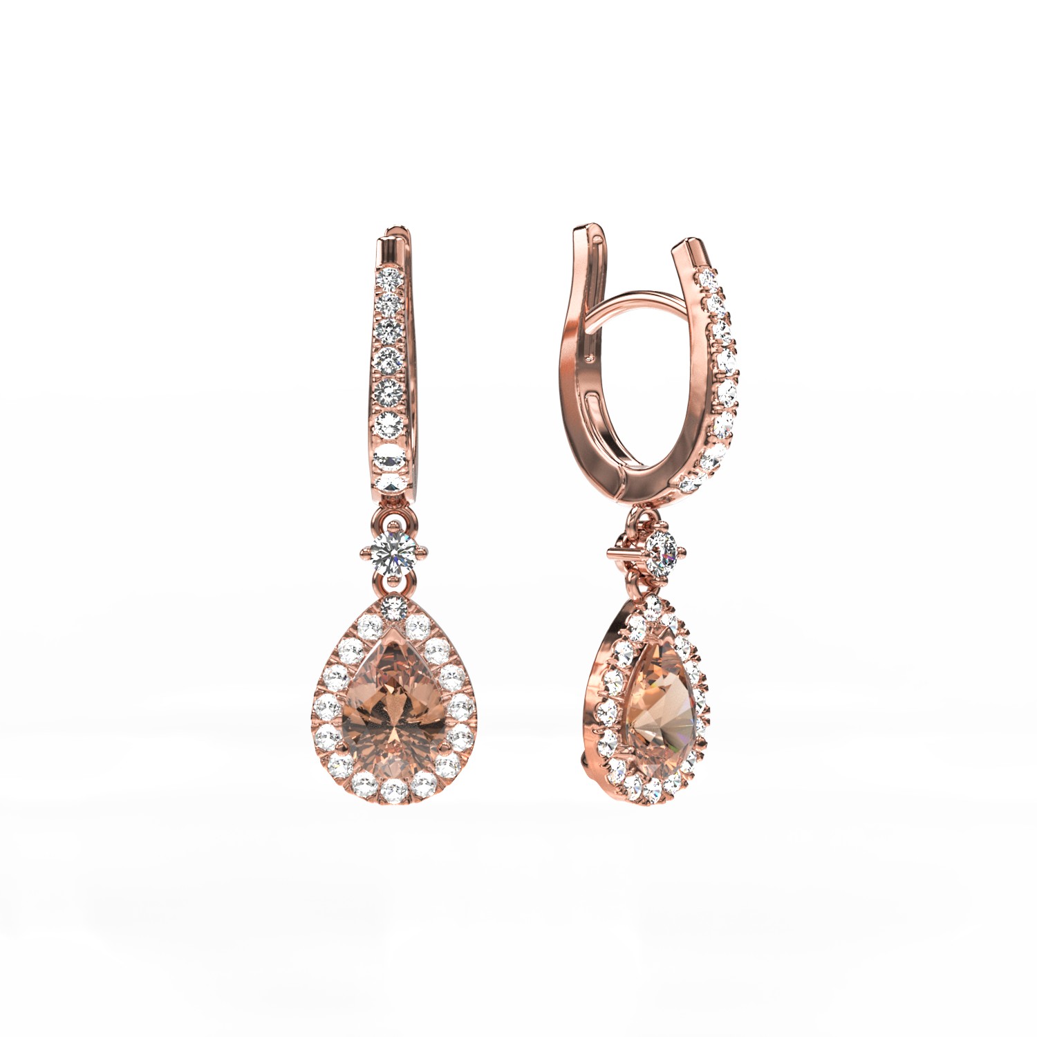 Cercei din aur roz de 18K cu diamante maro de 1.39ct si diamante transparente de 0.44ct