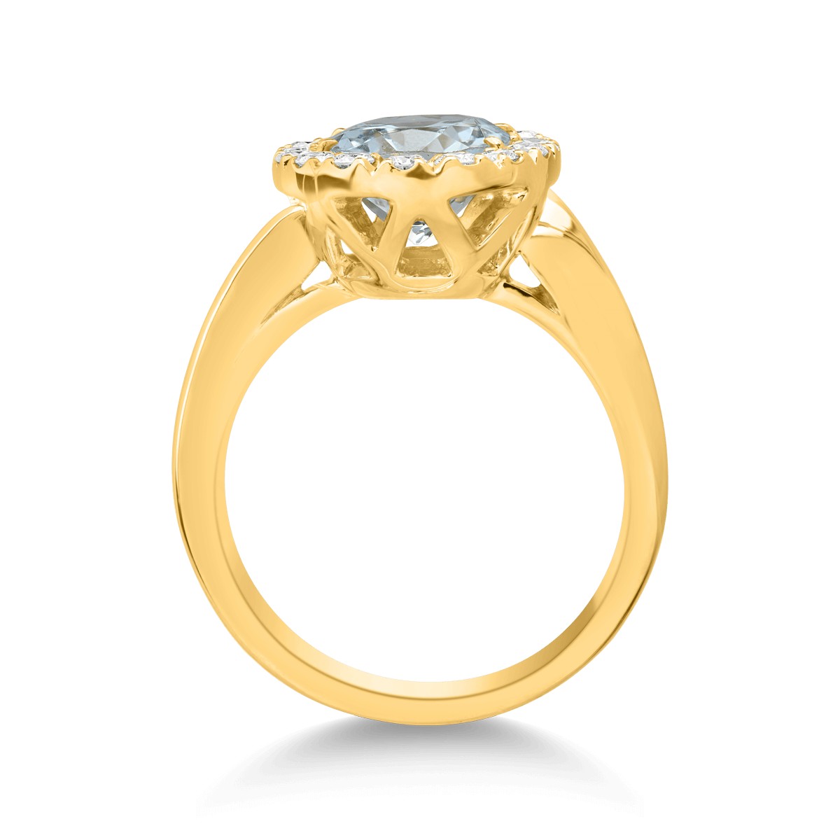 18K sárga arany gyűrű 2.42ct akvamarinnal és 0.4ct gyémántokkal
