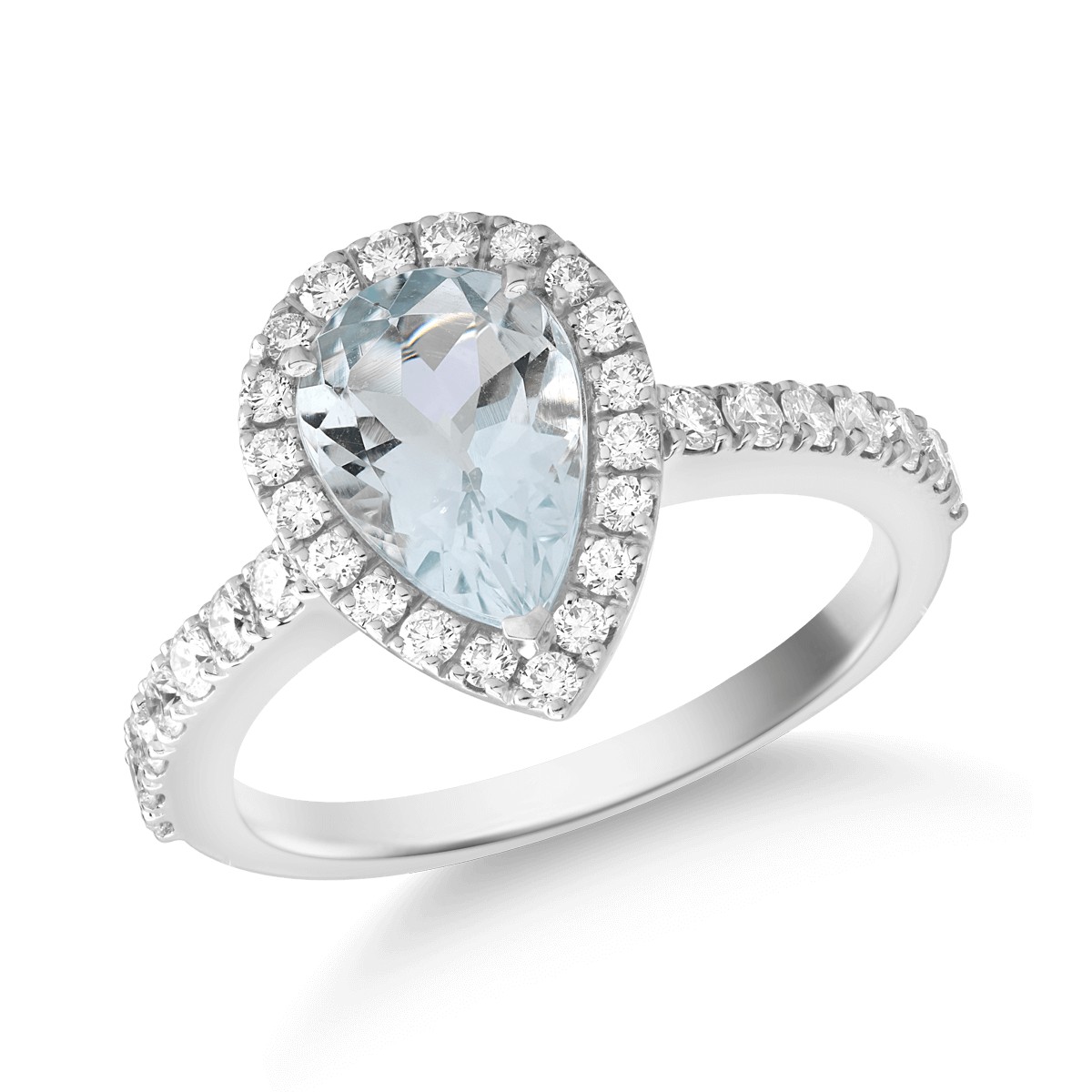 18k fehér arany gyűrű az Aquamarin 1.63ct és gyémánt 0,59ct