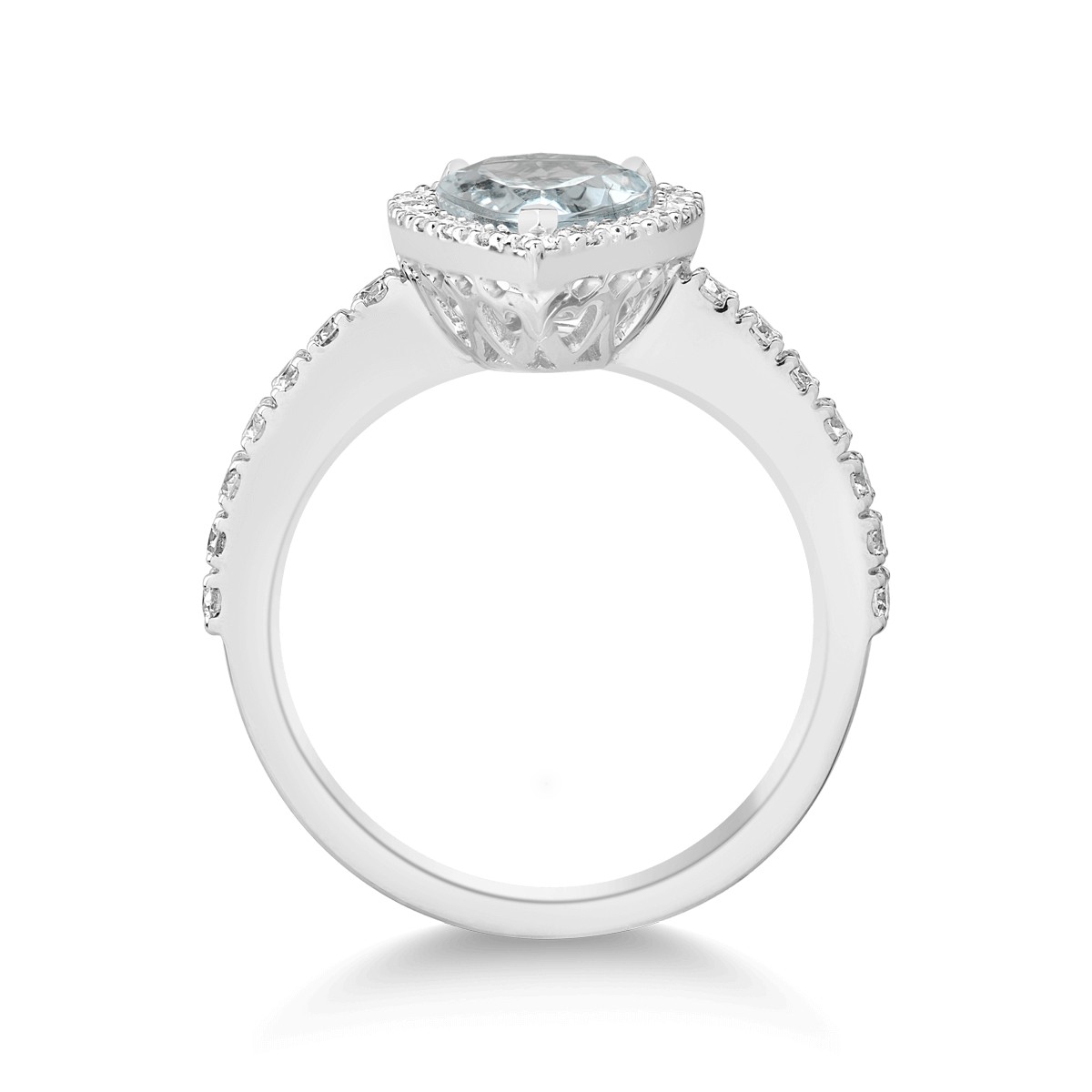 18k fehér arany gyűrű az Aquamarin 1.63ct és gyémánt 0,59ct