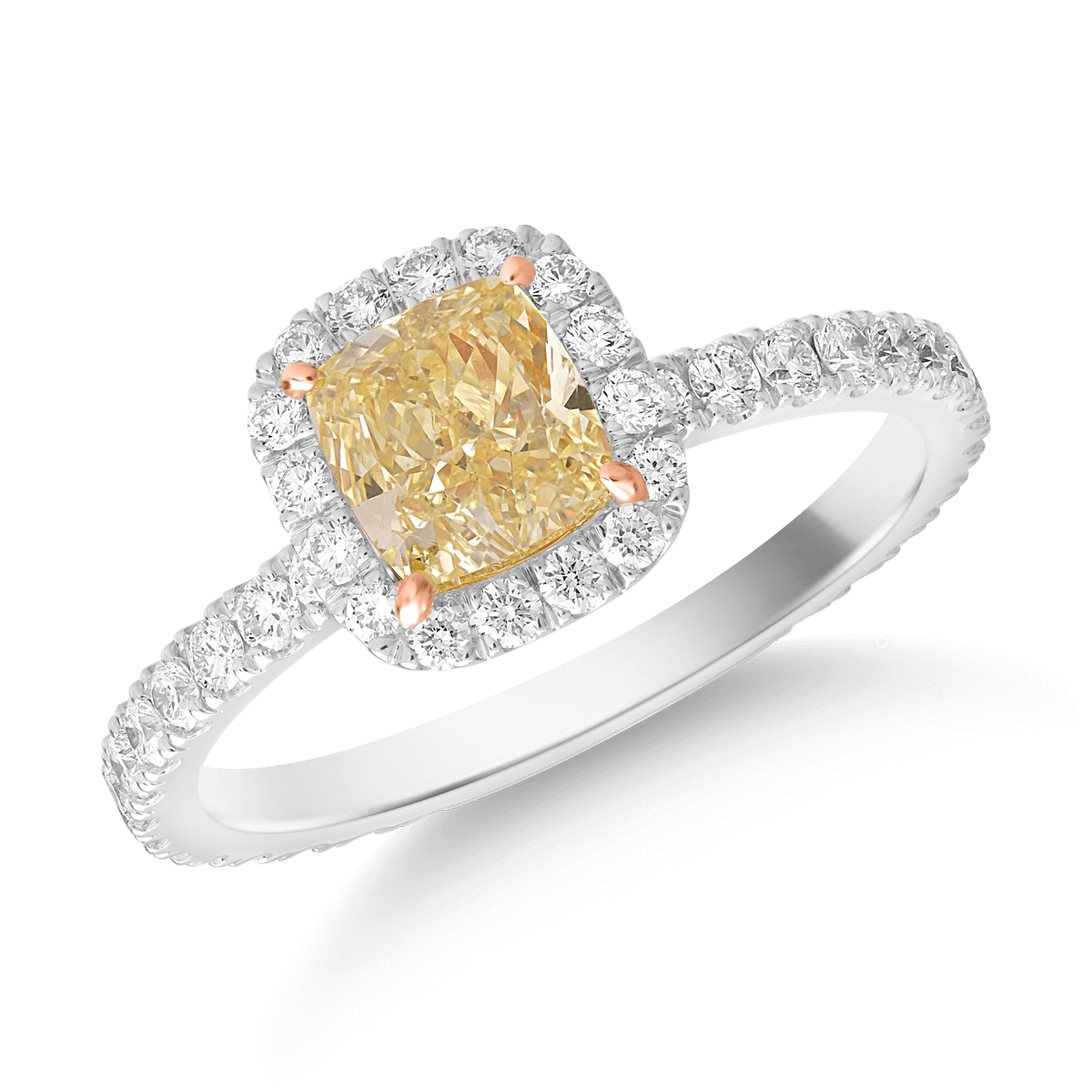 Inel din aur alb de 18K cu fancy diamond de 1ct si diamante de 0.64ct 0.64ct