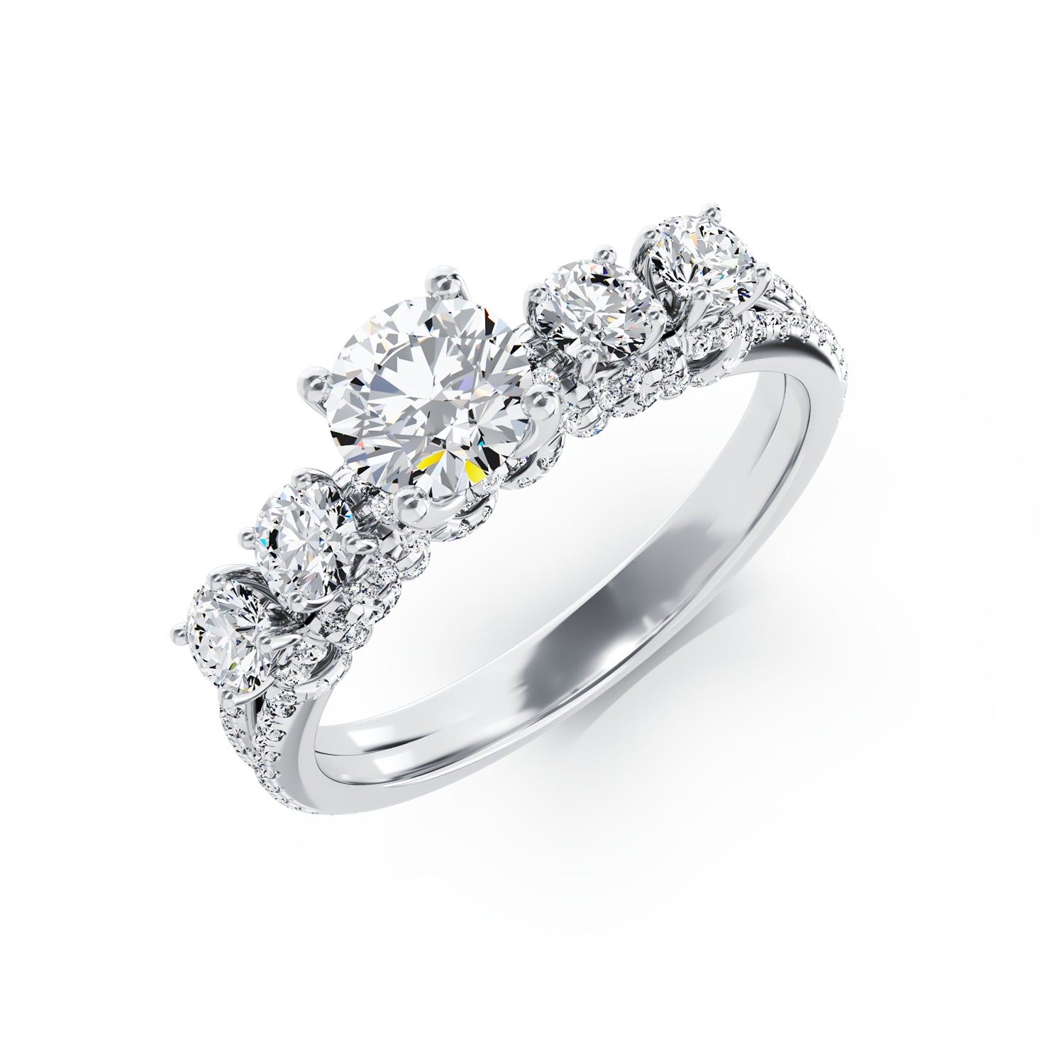 Inel de logodna din aur alb de 18K cu diamant de 0.63ct si diamante de 0.82ct