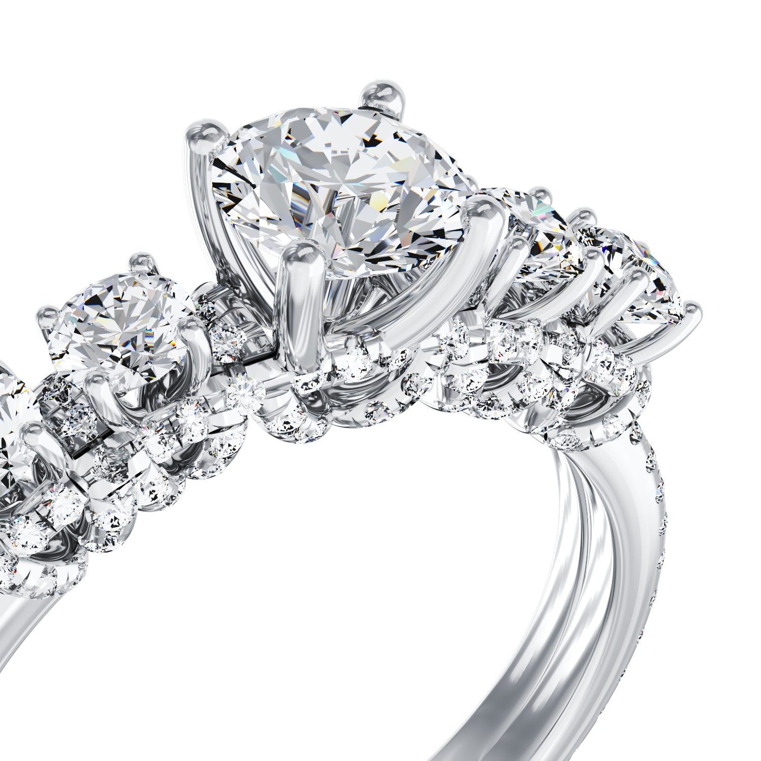 Inel de logodna din aur alb de 18K cu diamant de 0.63ct si diamante de 0.82ct