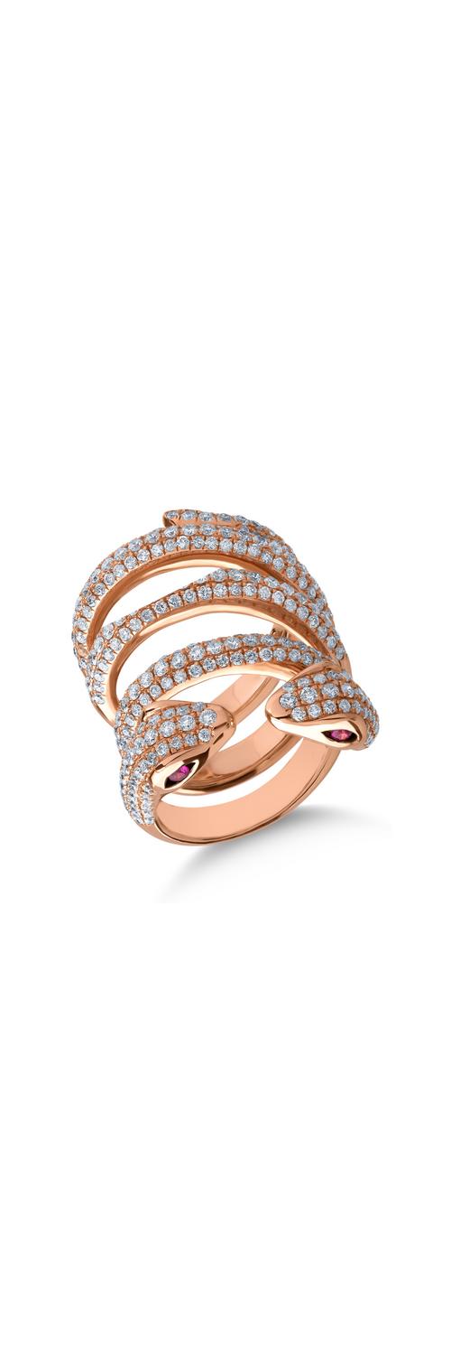 18K rózsaszín arany gyűrű 0.12ct rubinokkal és 6.08ct gyémántokkal
