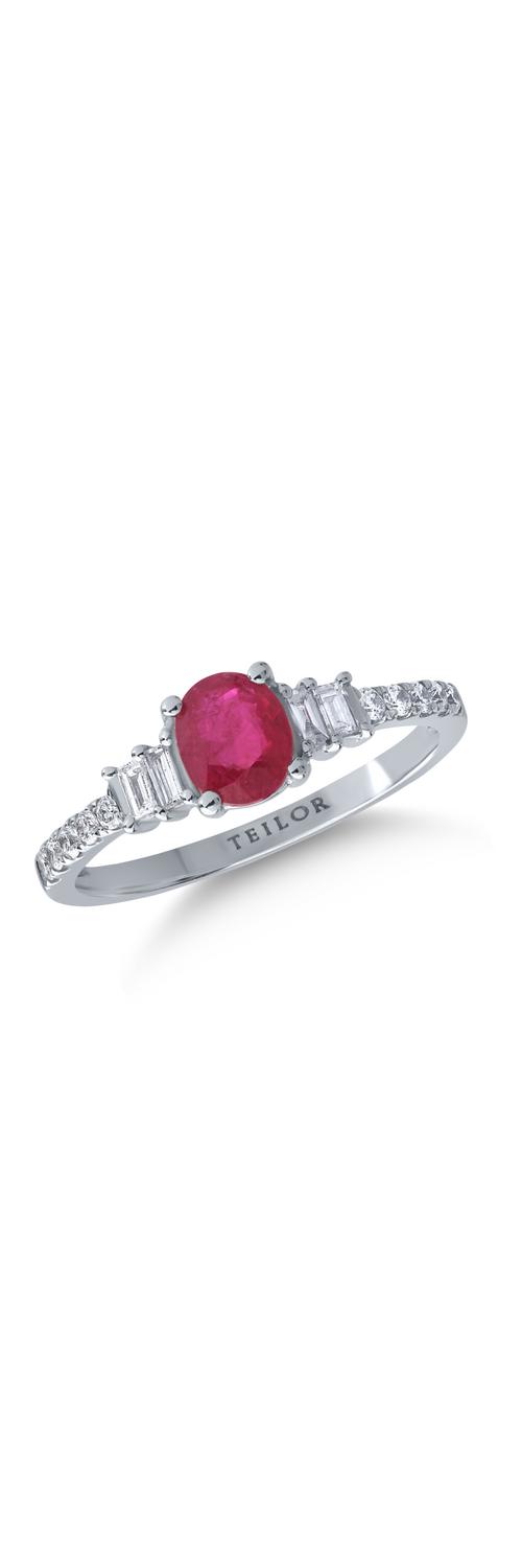 18K white gold ring with 0.75ct ruby ​​and 0.25ct diamonds