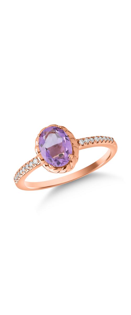18K rose gold ring with 0.89ct amethyst and 0.078ct diamonds