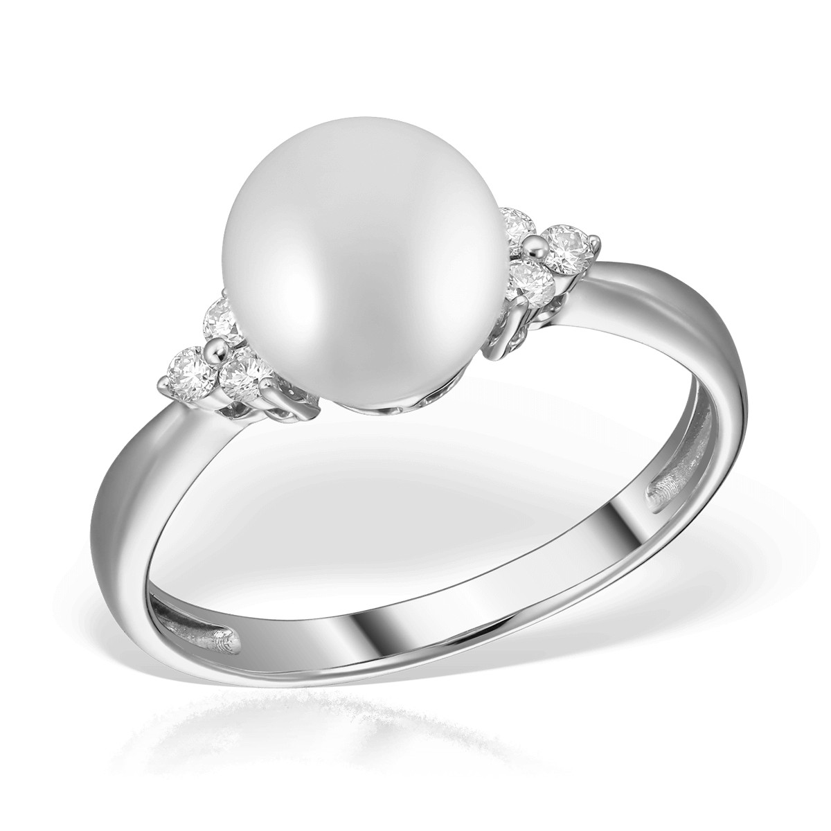 Inel din aur alb de 14K cu perla de cultura de apa dulce de 7.5ct si diamante de 0.09ct