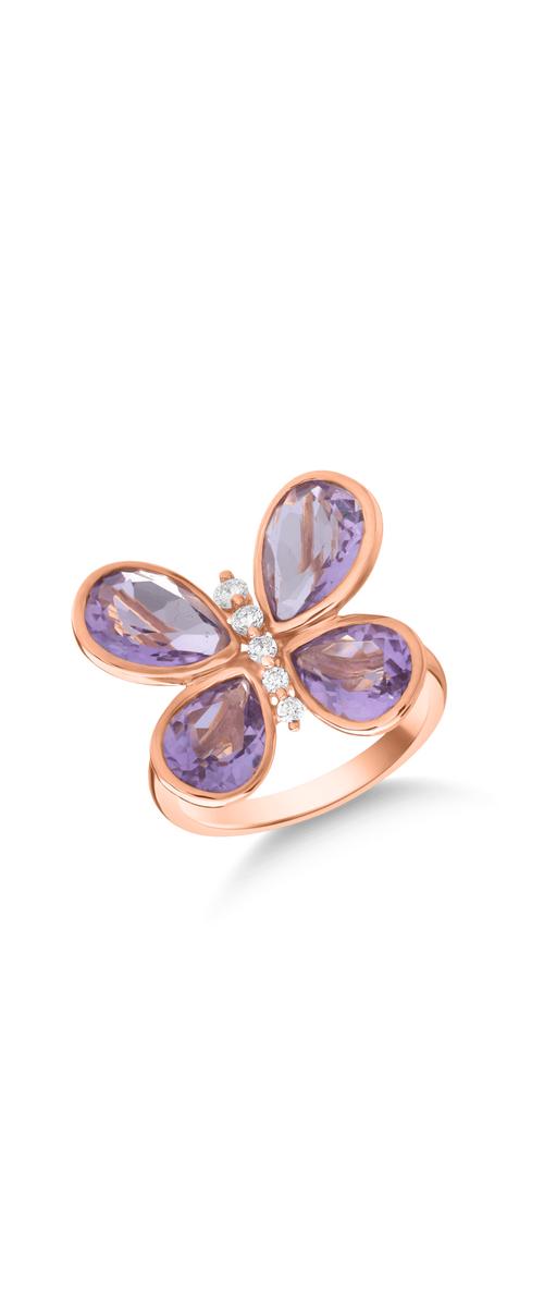 18K rose gold ring with 4.053ct amethyst and 0.115ct diamonds