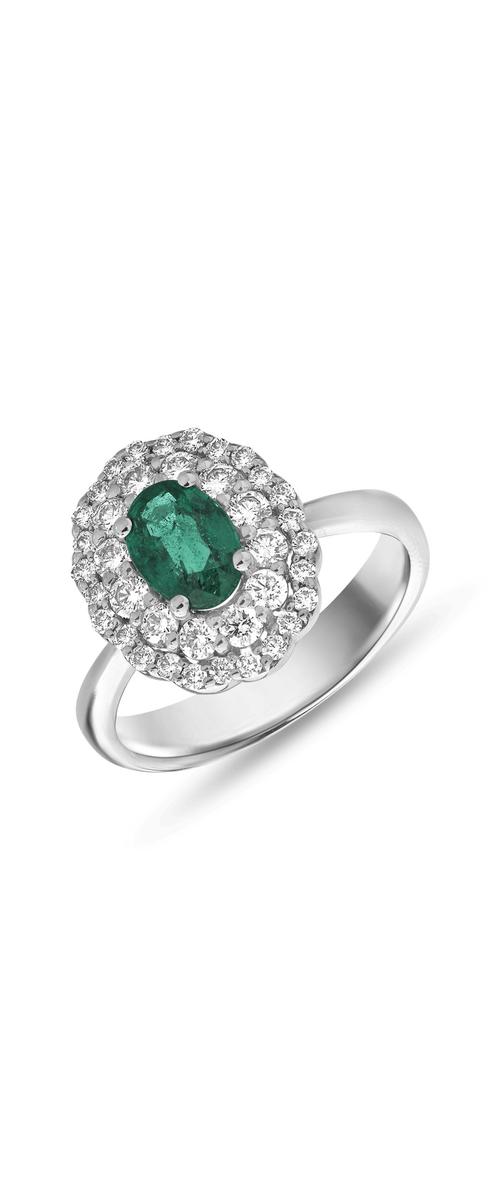 18k fehér arany gyűrű, smaragd 0.66ct és gyémánt 0,56ct