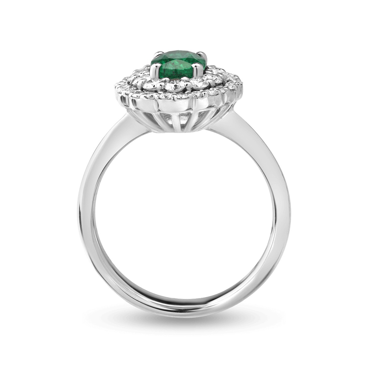 18k fehér arany gyűrű, smaragd 0.66ct és gyémánt 0,56ct