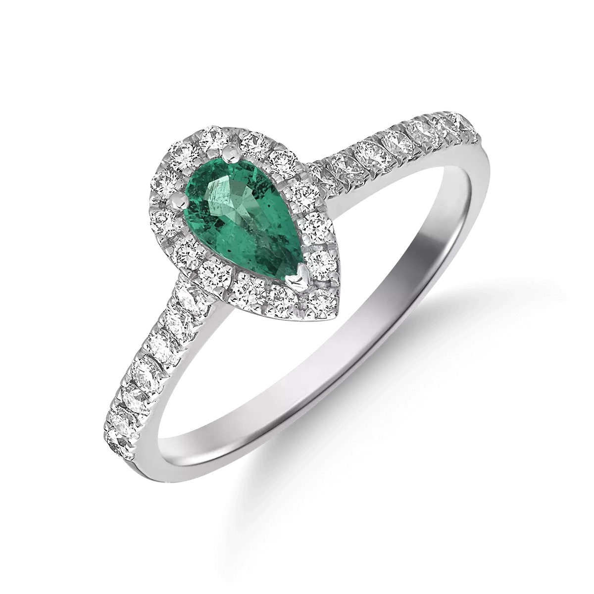 18 k fehér arany gyűrű, smaragd 0.33ct és gyémánt 0.38ct