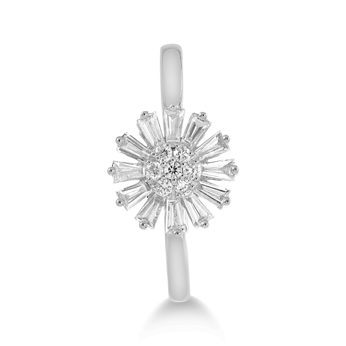 Inel floare din aur alb de 14K cu diamante de 0.37ct