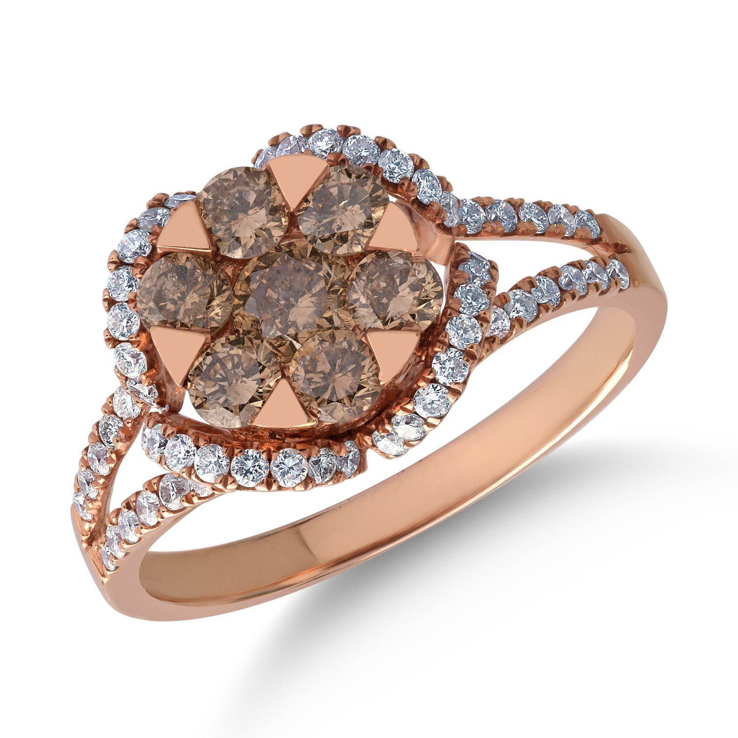 Inel din aur roz de 14K cu diamante maro de 0.786ct si diamante transparente de 0.44ct