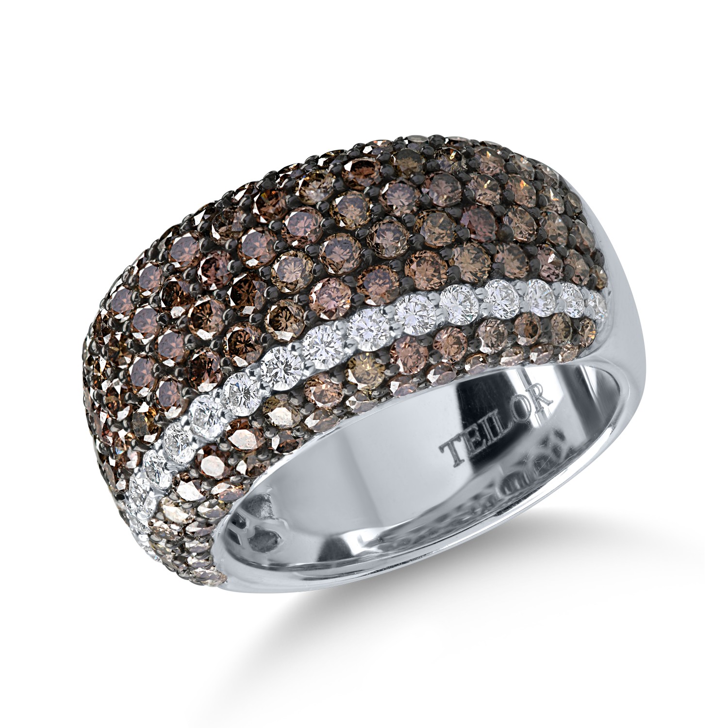 Fehérarany gyűrű 3ct barna és átlátszó gyémántokkal