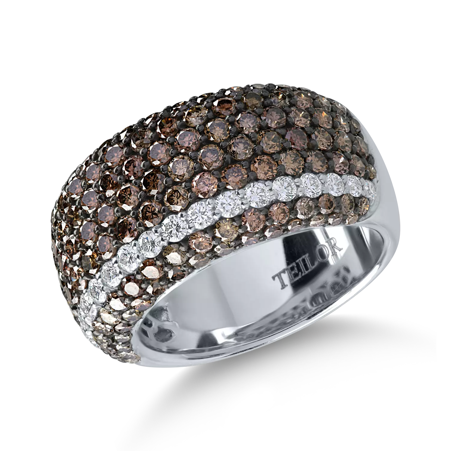 White gold ring with 3ct brown and clear diamonds