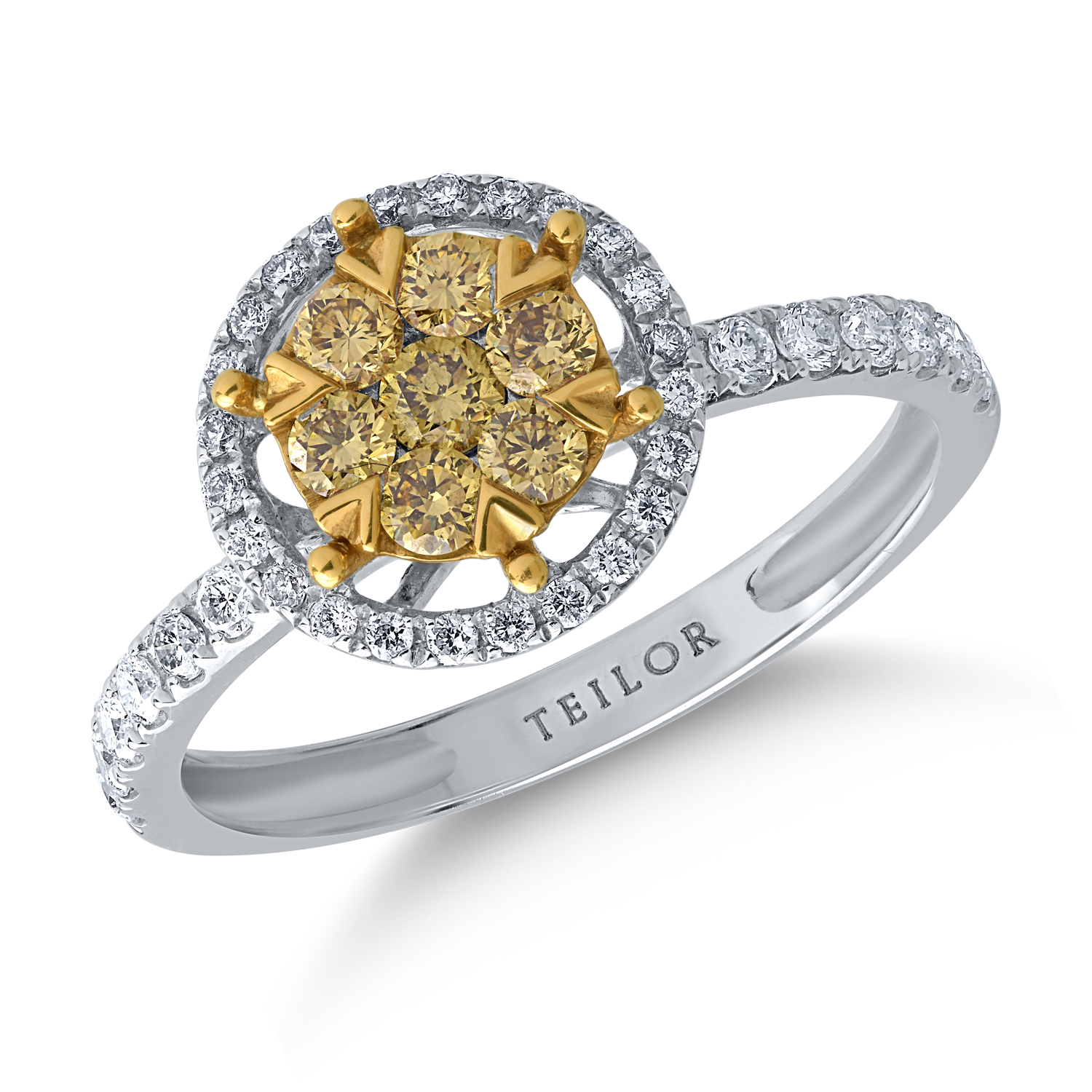18K fehérarany gyűrű 0.32ct sárga gyémántokkal és 0.31ct tiszta gyémántokkal