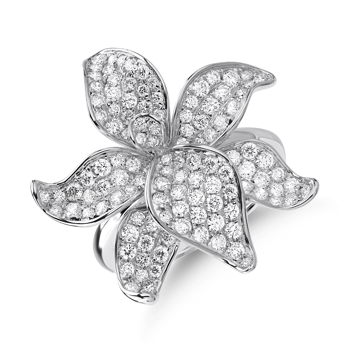 Inel floare din aur alb de 18K cu diamante de 1.3ct