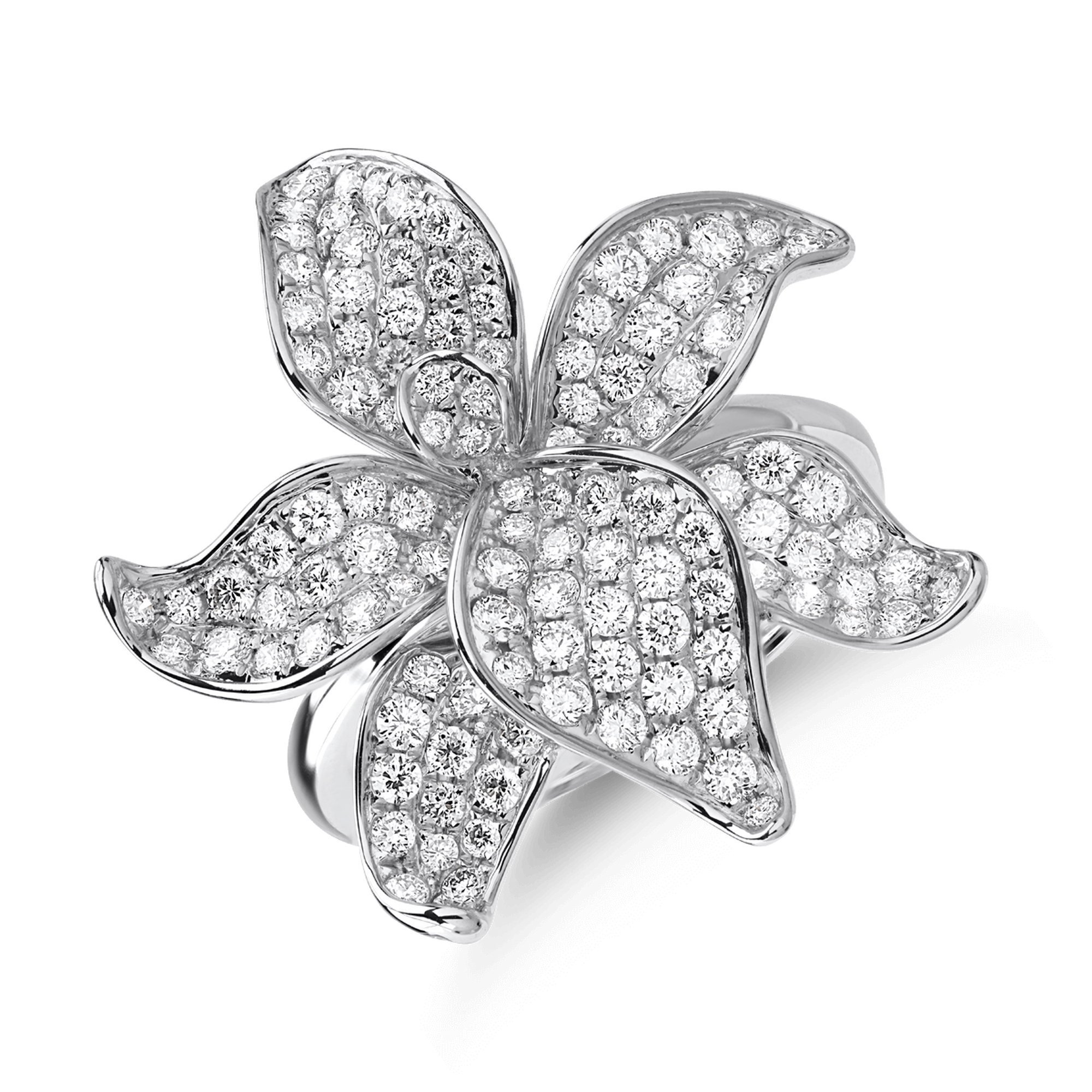 Inel floare din aur alb de 18K cu diamante de 1.3ct