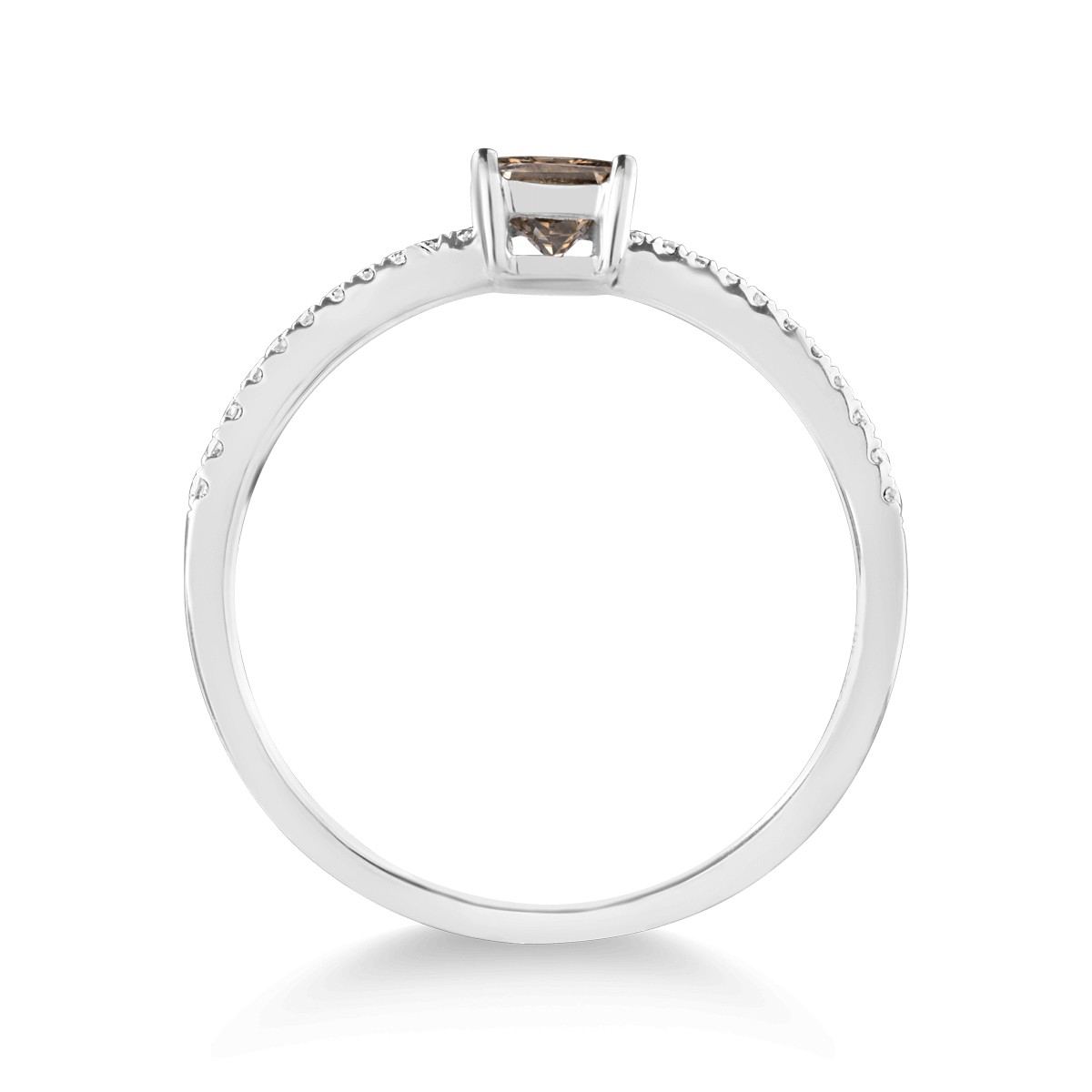 Inel din aur alb de 18K cu diamant maro de 0.45ct si diamante transparente de 0.09ct