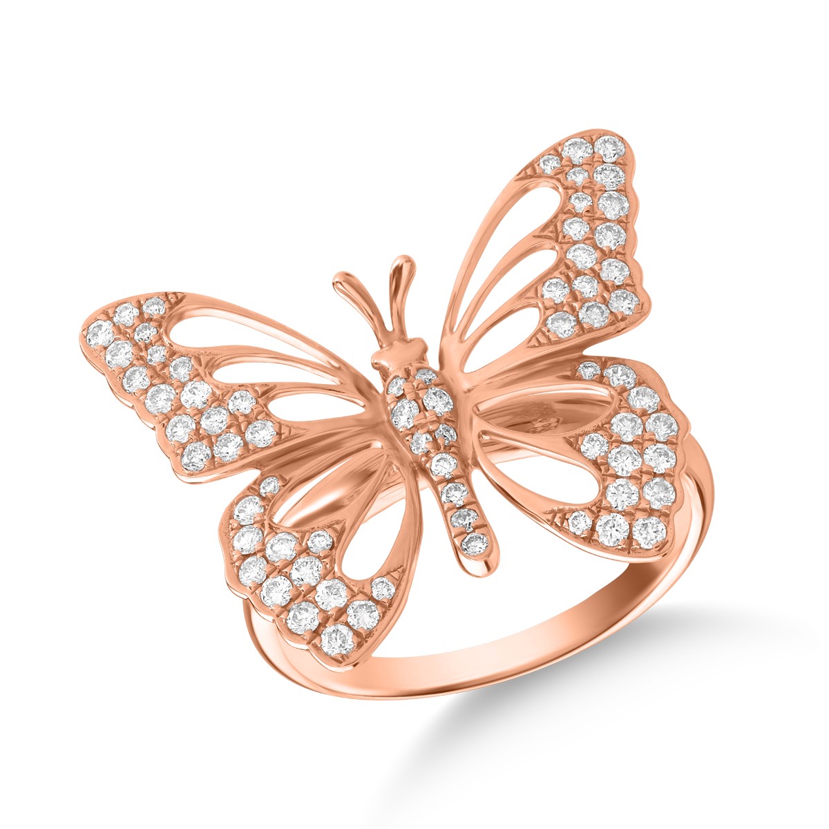 Inel cu fluture din aur roz de 18K cu diamante de 0.55ct