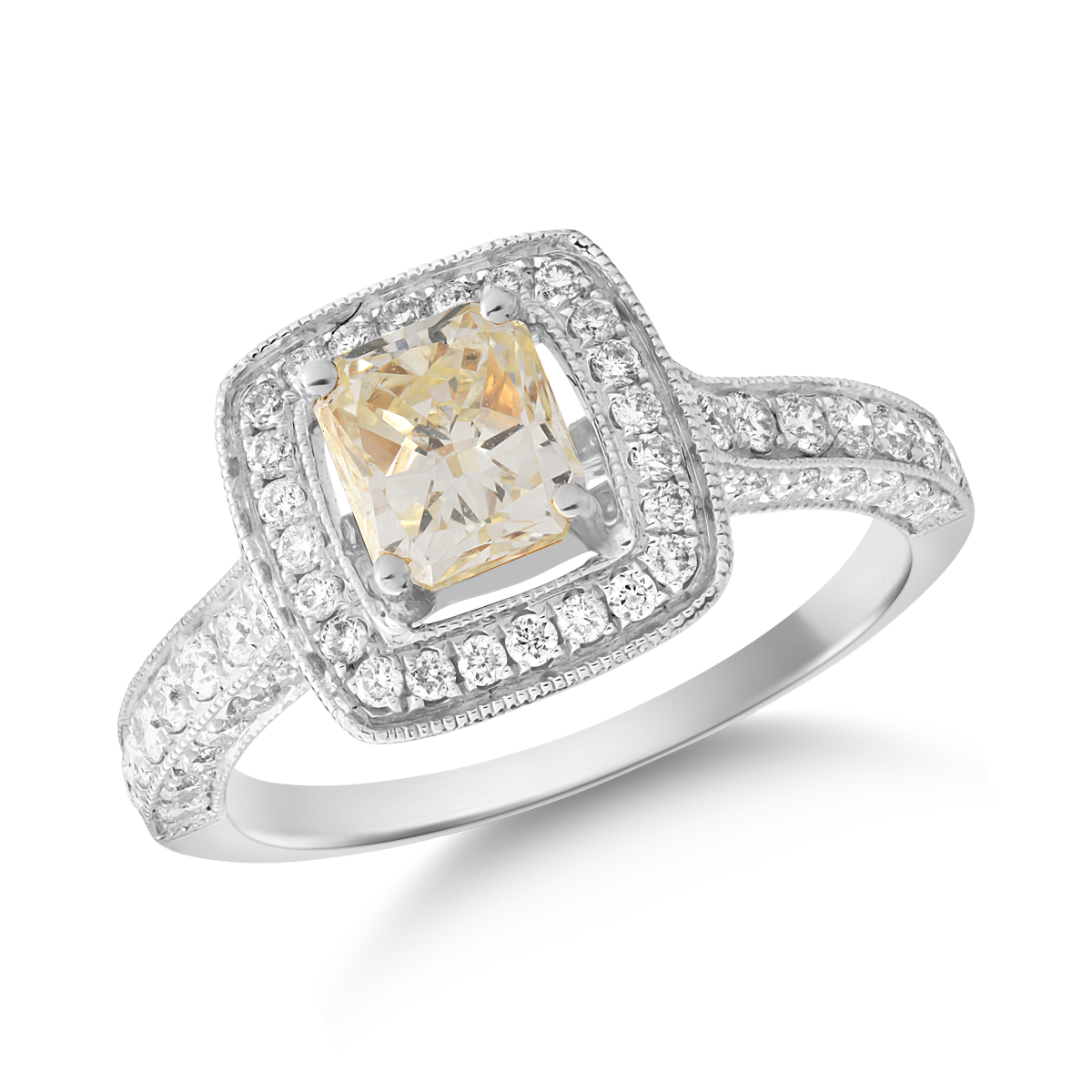 Inel din aur alb de 18K cu fancy diamond de 1.11 si diamante transparente de 0.8ct 0.8ct
