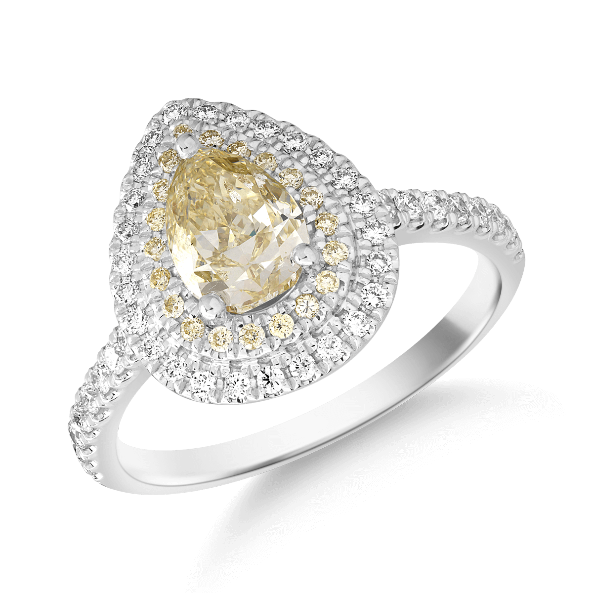 Inel din aur alb de 18K cu fancy diamond de 1.12ct si diamante transparente de 0.33ct
