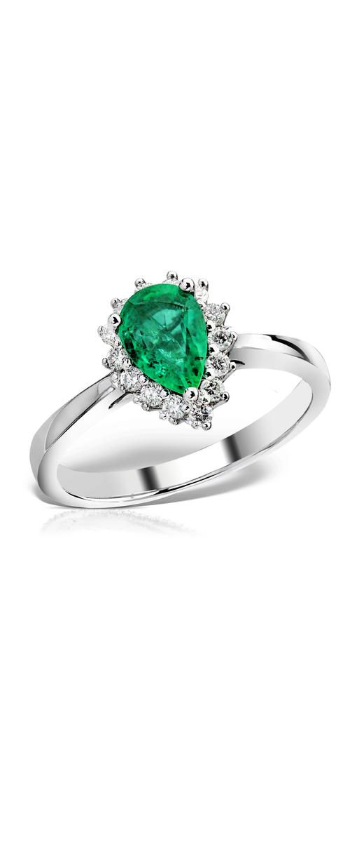 18K fehérarany gyűrű 0.75ct smaragddal és 0.17ct gyémántokkal
