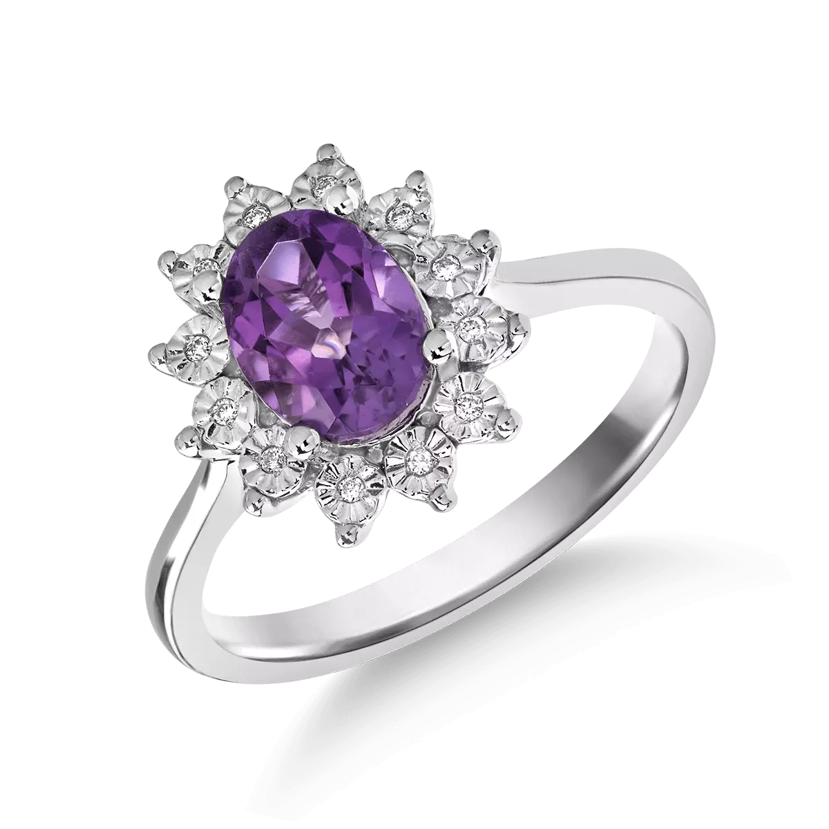 14K white gold ring with 1.04ct amethyst and 0.03ct diamonds