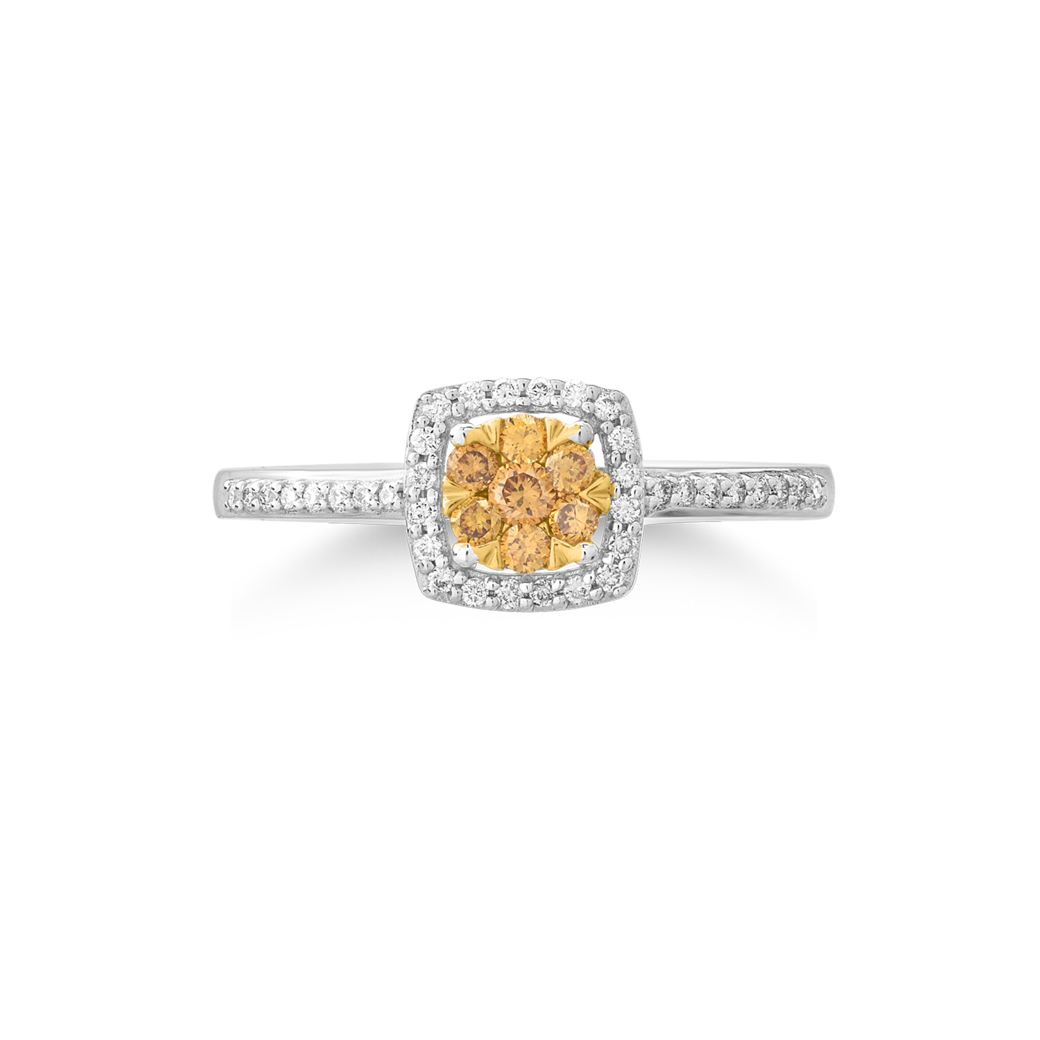 14 karátos fehér-sárga arany gyűrű 0.161 karátos díszes gyémántokkal és 0.128 karátos gyémántokkal