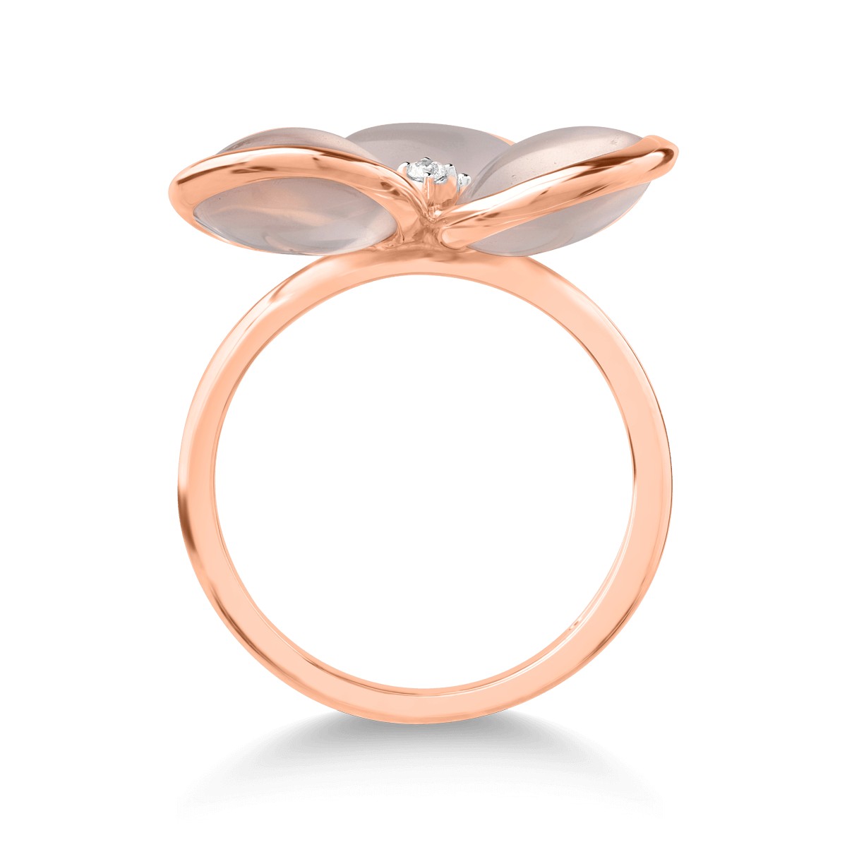 Inel din aur roz de 18K cu quartz trandafirii de 7.16ct si diamante de 0.04ct