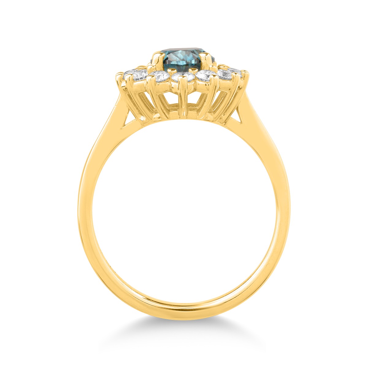 Inel din aur galben de 18K cu diamant albastru de 1.01ct si diamante de 0.4ct