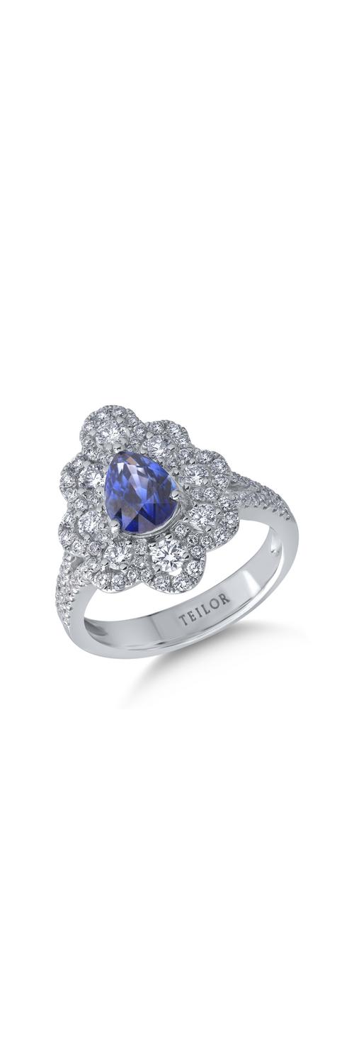 18K white gold ring with 1.48ct sapphire and 0.91ct diamonds