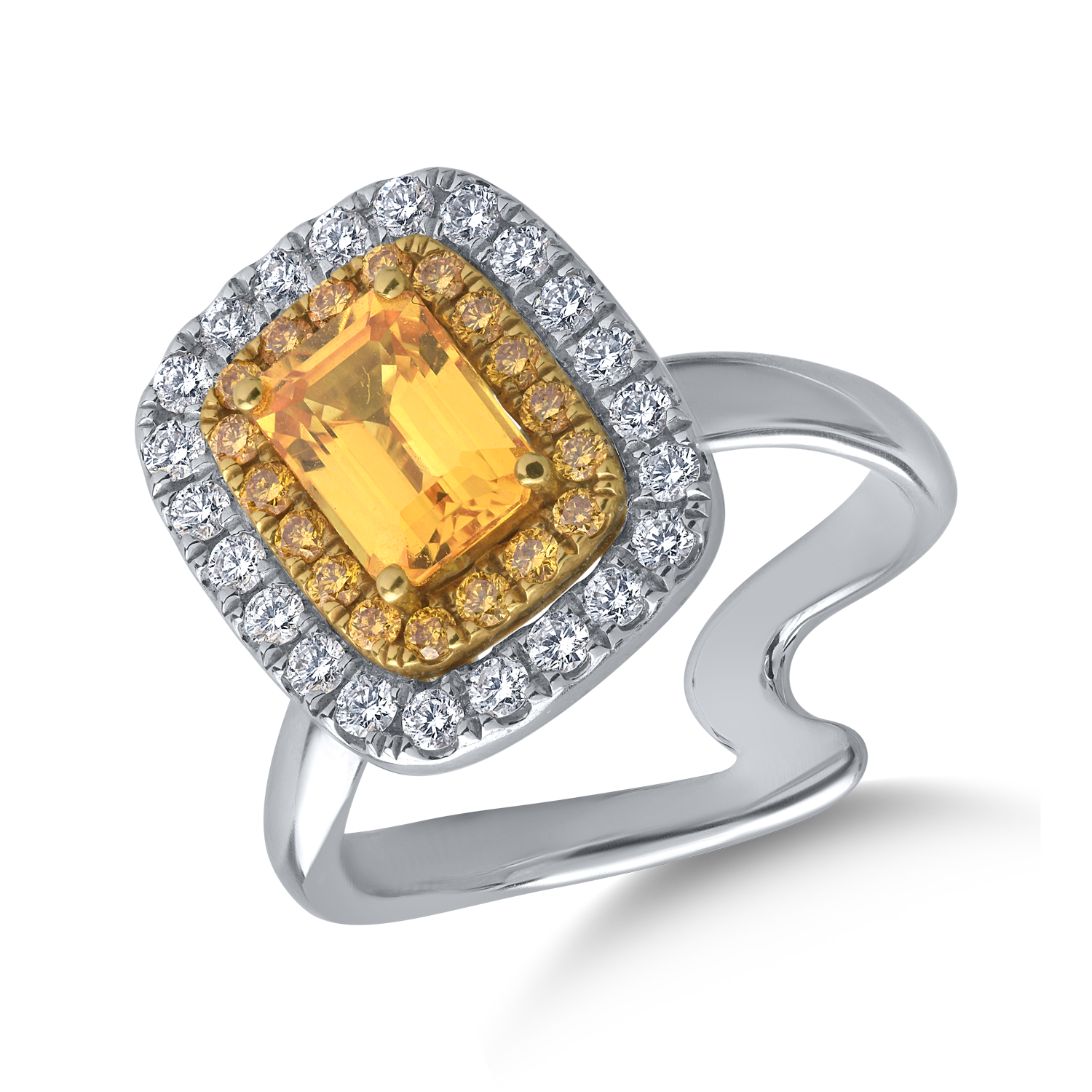 Inel din aur alb de 18K cu safir galben de 1.4ct si diamante de 0.54ct 0.54ct poza noua reduceri 2022