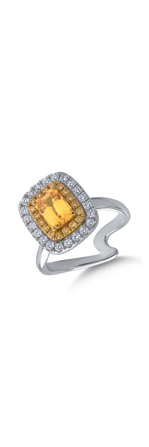 Inel din aur alb de 18K cu safir galben de 1.4ct si diamante de 0.54ct