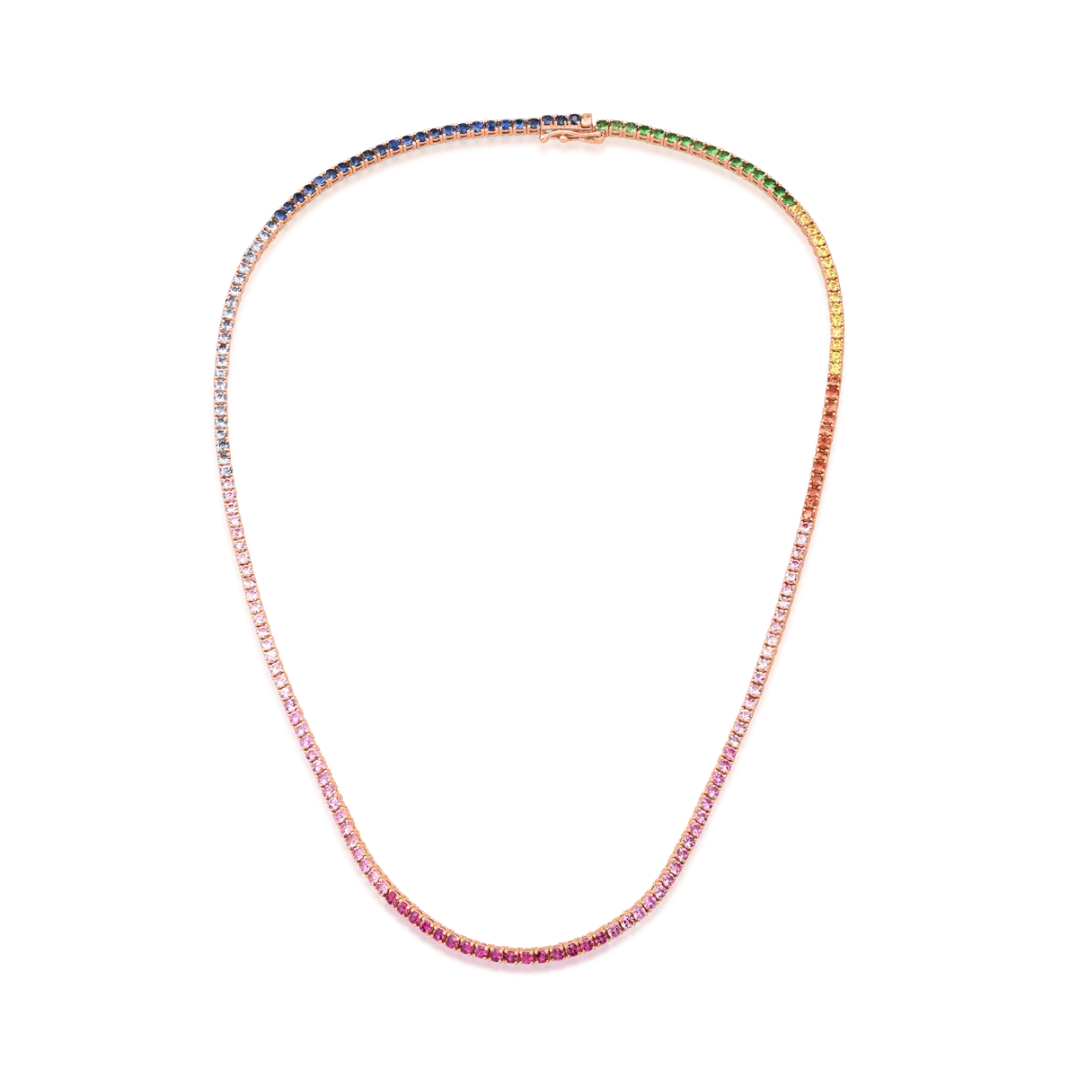 Верижка от розово злато 18К с многоцветни сапфири 13.2гкт