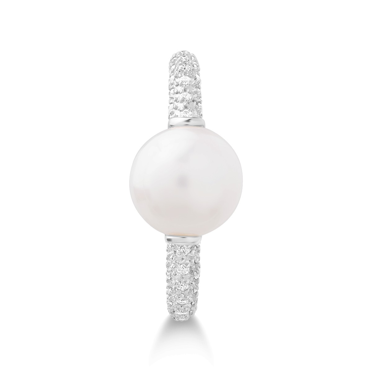Inel din aur alb de 14K cu perla de cultura 3.66ct si diamante de 0.15ct