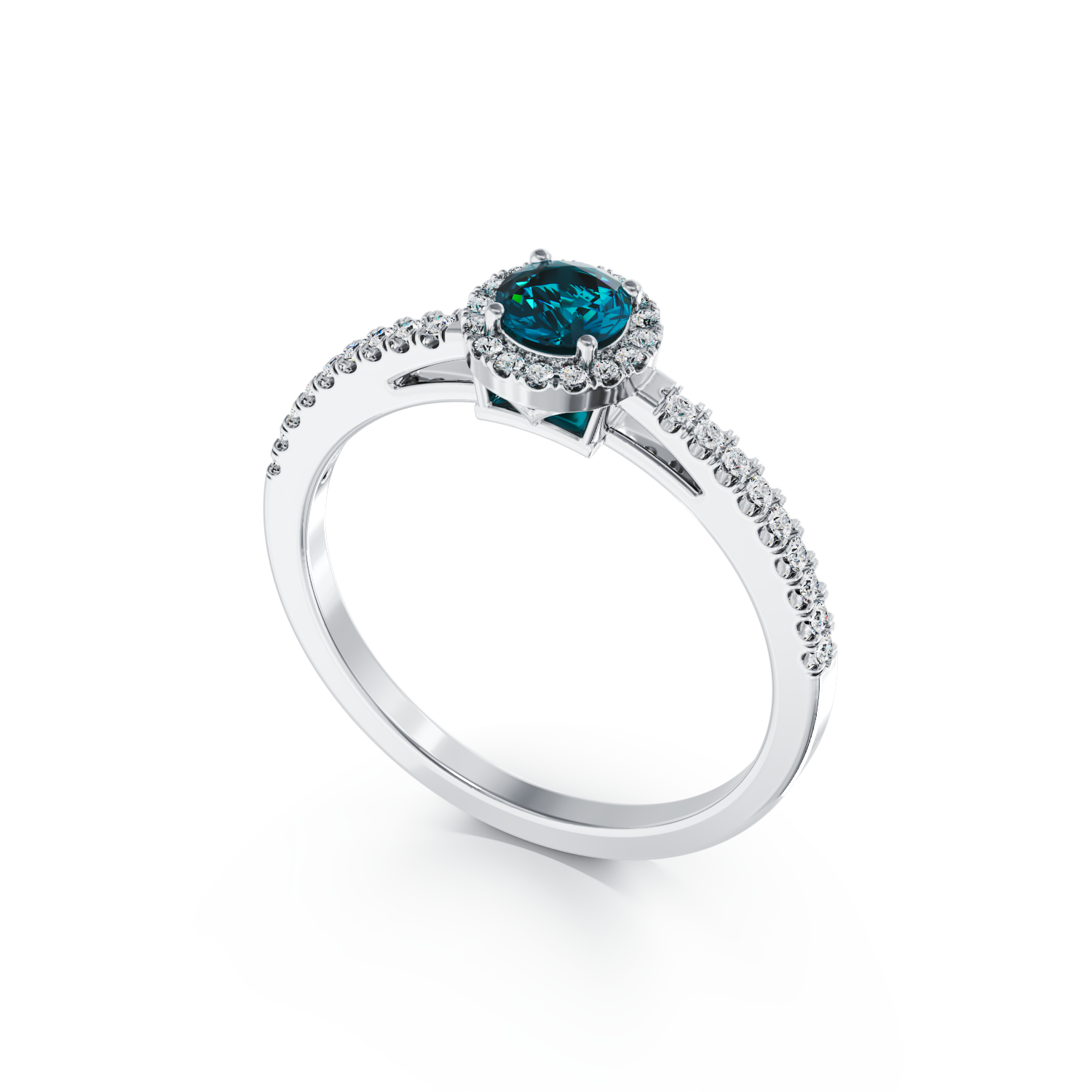 Poze Inel de logodna din aur alb de 18K cu diamant albastru de 0.41ct si diamante transparente de 0.22ct