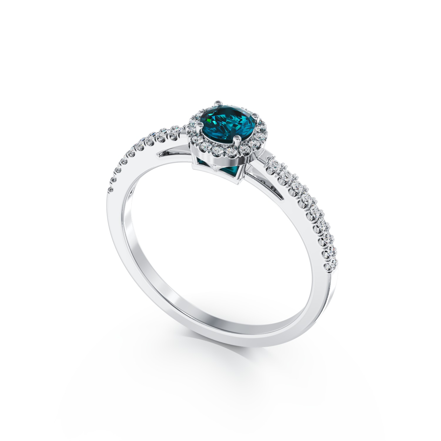 Inel de logodna din aur alb de 18K cu diamant albastru de 0.41ct si diamante transparente de 0.22ct