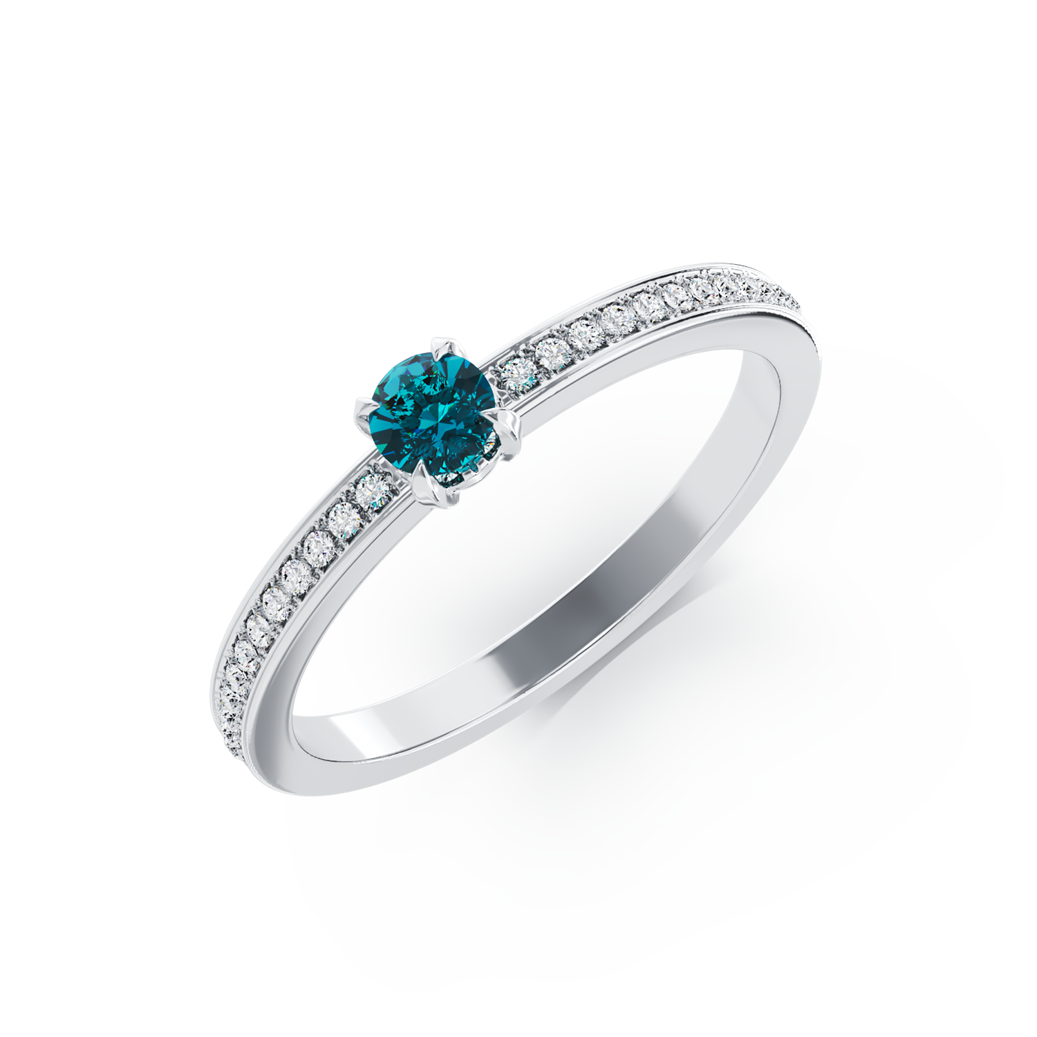 18 karátos fehérarany eljegyzési gyűrű 0.21 karátos kék gyémánttal és 0.16 karátos tiszta gyémántokkal