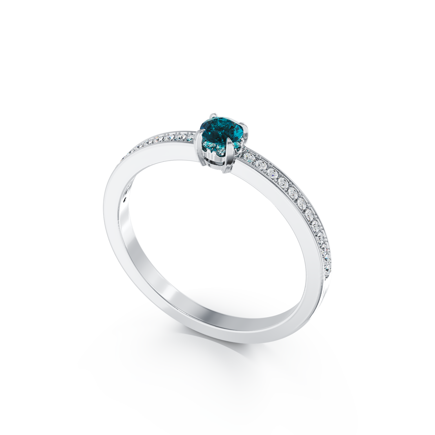 Poze Inel de logodna din aur alb de 18K cu diamant albastru de 0.21ct si diamante transparente de 0.16ct