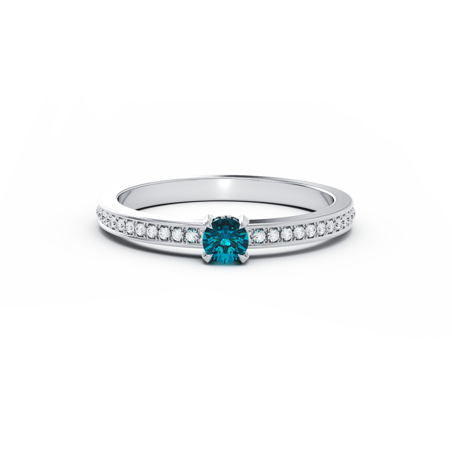 Inel de logodna din aur alb de 18K cu diamant albastru de 0.21ct si diamante transparente de 0.16ct