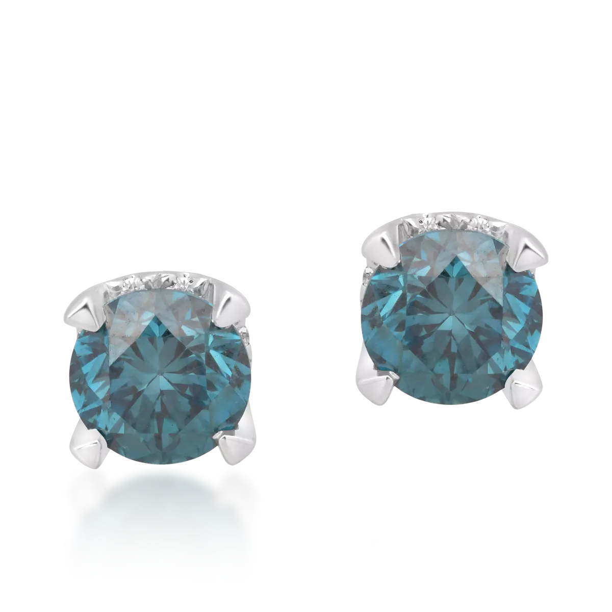 Cercei din aur alb de 18K cu diamante albastre de 0.39ct si diamante transparente 0.03ct